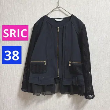 SRIC 블랙 메쉬 슬리브 자켓 블루종 골드 버튼 38 M