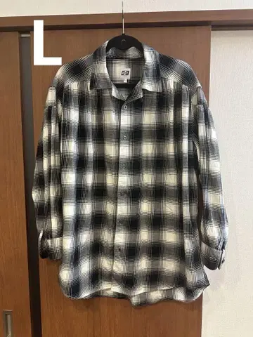 AIE 블랙/화이트 옴브레 체크 페인터 셔츠 L