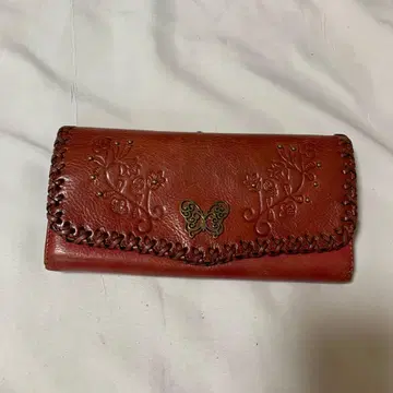 레어 새상품급 안나수이 꽃과 나비 자수 접이식 지갑 브라운 가마구치