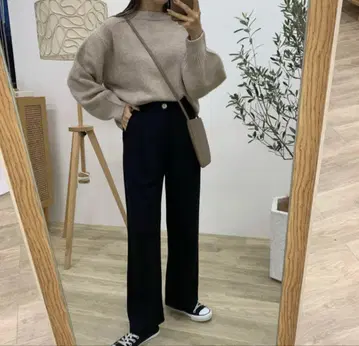 blate 고급 프론트 버튼 라프 와이드 팬츠 라프 팬츠