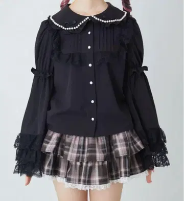 Ank Rouge 오리본 공주 소매 블라우스 블랙