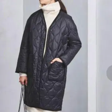 UNITED ARROWS 블랙 V 노카라 퀼팅 자켓 38