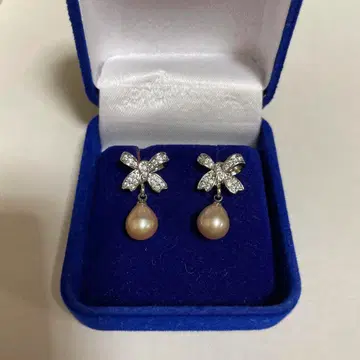 미사용 새상품 담수 핑크 펄 리본 귀걸이 파워스톤