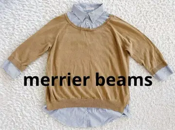 BEAMS merrier 레이어드 스타일 니트 스웨터 스트라이프 카멜