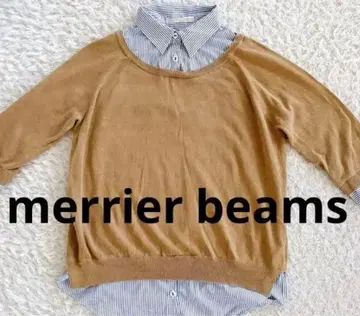 merrier beams 레이어드 스타일 니트 스웨터 스트라이프 카멜