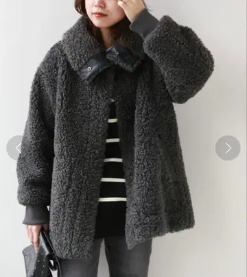 컬리 인조 모피 빅 칼라 블루종 그레이 새상품급