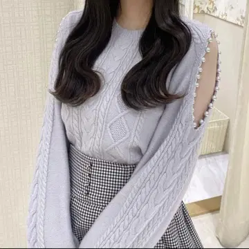 숄더 펄 니트 evelyn 스카이블루 아이스 그레이