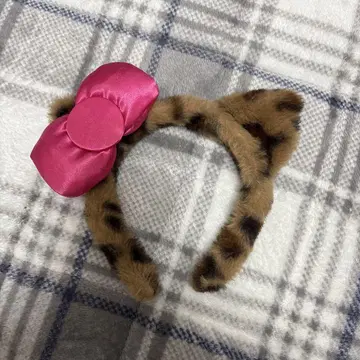 레오파드 무늬 핑크 리본 머리띠
