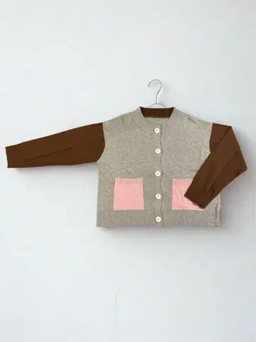 Kikki 키키 그레이 브라운 핑크 배색 가디건 3L