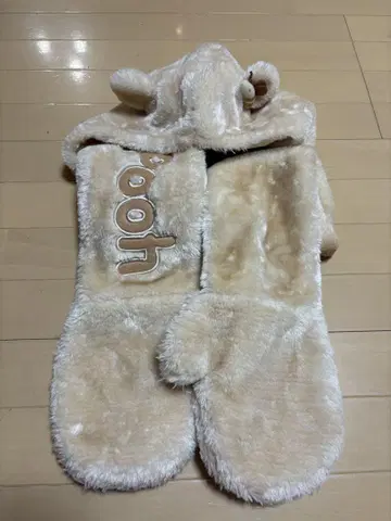 곰 손 디자인 후드 부착 스카프 pooh