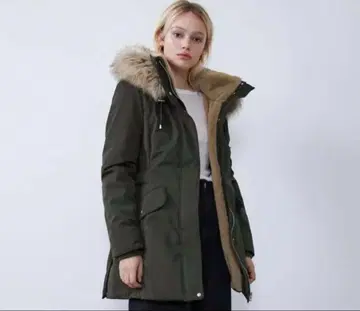 ZARA 카키 퍼 모즈 코트 다운 코트