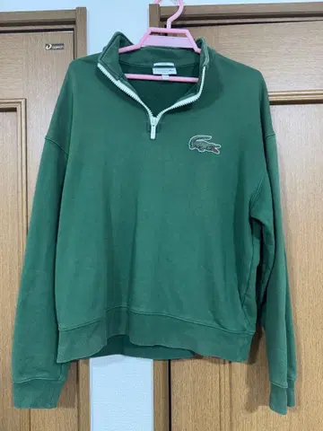 완판 라코스테 lacoste 하프 지퍼 맨투맨 그린 빅 로고