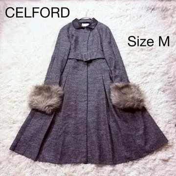CELFORD 퍼 플레어 울 롱 코트 M