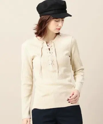 BEAUTY&YOUTH 와이드 리브 레이스업 롱 슬리브 티셔츠