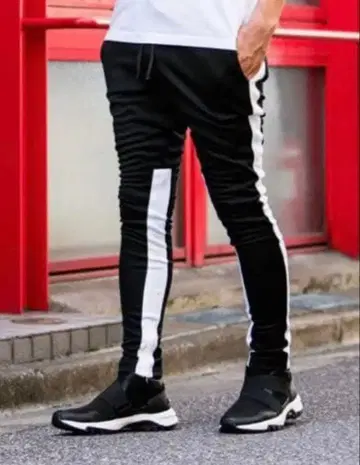 넘버나인 데님 사이드 라인 트랙 팬츠