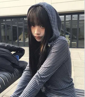 에니원모어 anyonemore 랫 스냅 버튼 스트라이프 후드 긴팔