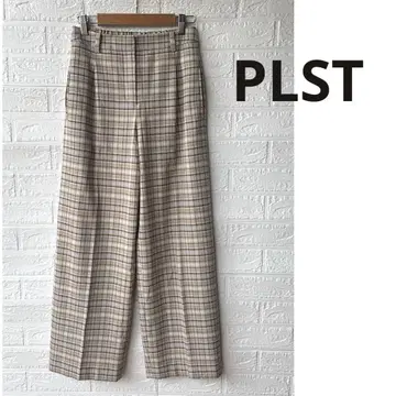 [새상품급] PLST 플라스테 레이온 블렌드 체크 와이드 팬츠