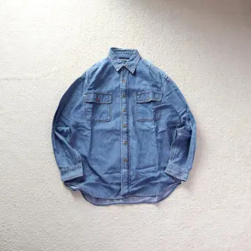 90s 데님 셔츠 긴팔 M 블루 파랑 구제 의류 Denim 아메카지