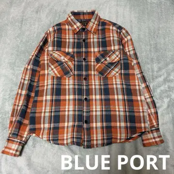 새상품급 BLUE PORT 체크 플란넬 셔츠 블루포트 아메카지 속기모