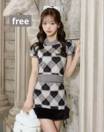 Darich 아가일 하트 체크 니트 셋업