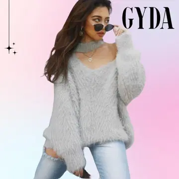 GYDA 그레이 오프숄더 샤기 니트 제이다