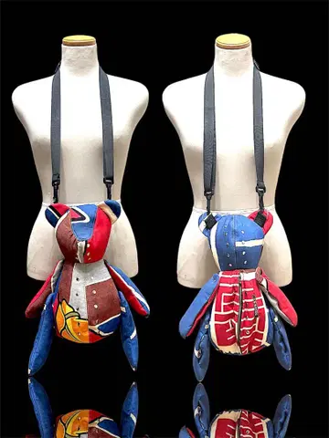 곰 모양 숄더백 노보리 빈티지 원단 컬러풀