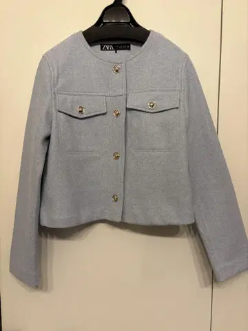 ZARA 노카라 소프트 숏 자켓 라이트 블루