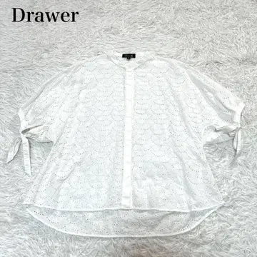 드로어 슬리브 리본 레이스 블라우스 컷워크 자수 밴드 카라