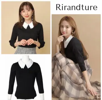 리랜드트루 7부 소매 쉬폰 카라 부착 니트