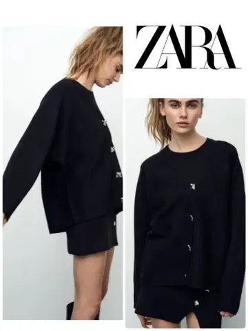 [ ZARA ] 메탈 버튼 오버 사이즈 니트 자켓 S 블랙