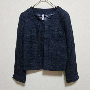 내추럴 뷰티 베이직 노카라 자켓 트위드 네이비 S