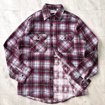 [ 빈티지 ] 프린트 플란넬 셔츠 옴브레 체크 USA제 M 80s 90s