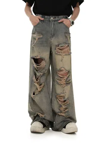 JHL Loose Straight Washed Damaged Denim