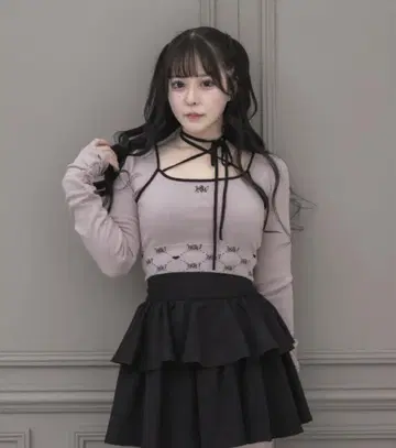 pium 모노그램 테이프 니트 핑크