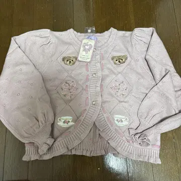 핑크 곰 자수 니트 가디건