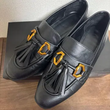 Zara 블랙 로퍼 프린지 37