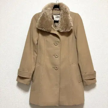 OZOC 베이지 인조 모피 부착 체스터 코트 S