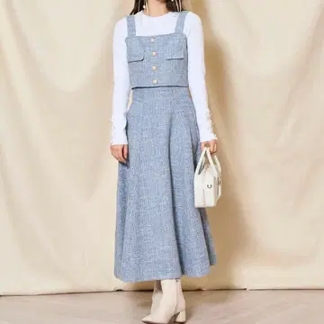 윌 셀렉션 트위드 셋업 트위드 플레어 스커트 뷔스티에