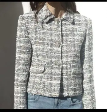 그레이 계열 트위드 숏 자켓 텍스처 자켓