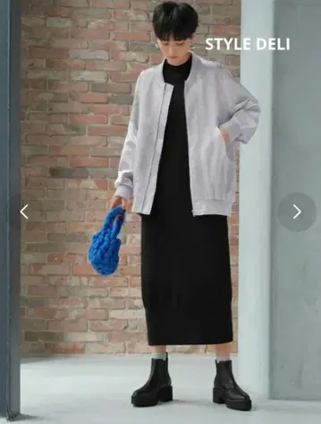 STYLE DELI 스타일 델리 주름감 새틴 미배색 블루종 실버