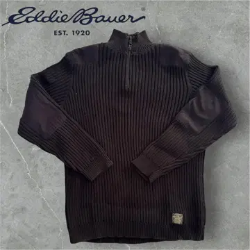 Eddie Bauer 하프 지퍼 리브 니트 엘보 패치 블랙