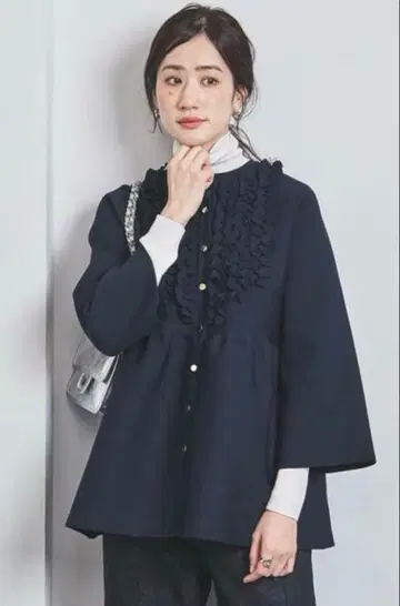 UNITED ARROWS 미니 프릴 자카드 가디건 네이비