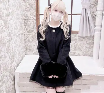 MARS 이모 콜라보 비쥬 부착 플레어 롱 코트 black 지뢰계