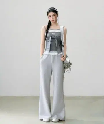 treaturself Double waist lace pants 그레이