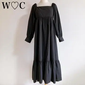 [ 새상품급 ] W C 더블씨 스퀘어넥 리본 티어드 롱 원피스