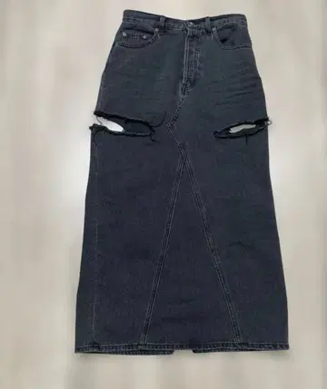 시루무린 사이드컷 데미지 가공 롱 스커트 블랙 24