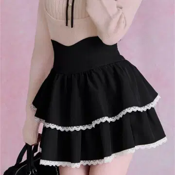 미셸 마카롱 쁘띠 프릴 바이컬러 슬림 레그 스커트