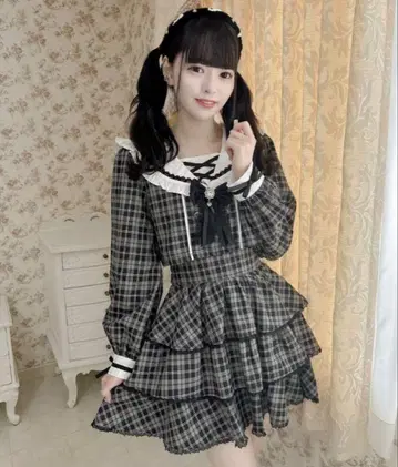 ROJITA 티어드 세일러 셋업 체크 블랙