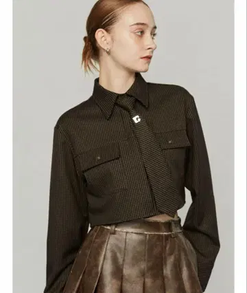 EMODA 타이 크롭 셔츠 탑 브라운 F