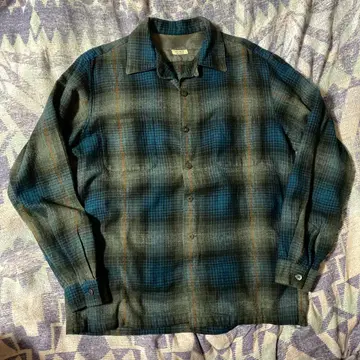 빈티지 60s 쉐도우 체크 블랙 x 파랑 x 그레이 Orlon 울 셔츠